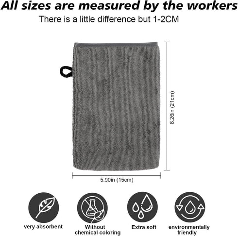 PHOGARY 10 Pack 68 inch Microfiber Body Wash Mitts, Soft Face Mitten, Bath Spa Cloth, Reusable Makeup Remover Mitt
