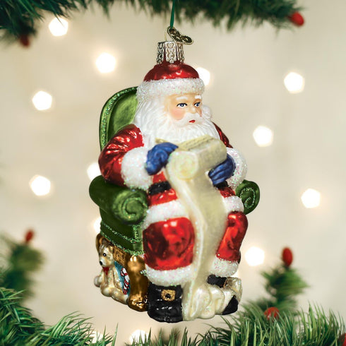 Old World Christmas 40300 Glass Blown Ornaments for Christmas Tree, Santa Checking List