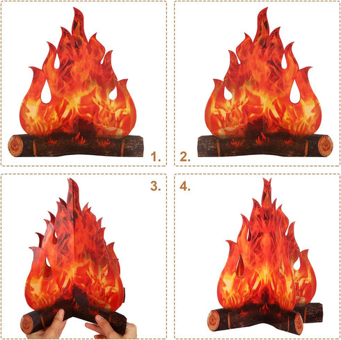 Boao 6 Set Fake Fire Camping Decoration, 3D Cardboard Campfire Centerpiece, Artificial Flames for Bachelorette Party