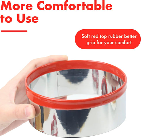3 Pcs Round Cookie Cutters, Circle Biscuit Cutter for Baking, 0.4mm Food-Grade Stainless Steel, Red Soft Rubber Top for