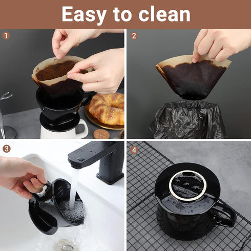 Segarty #2 Black Ceramic Pour Over Coffee Maker, 1 Set, Reusable Filter Cone Drip Holder for Home, Travel, Office