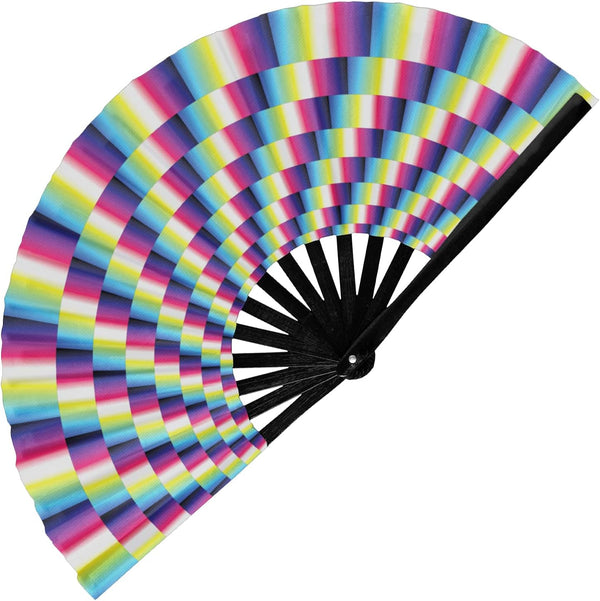 GloFX Folding Fan - Large Trippy Rave Clack Hand Fan for Men/Women for Events, Parties, Dance, Gift