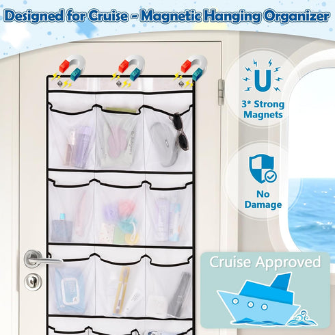 15 2025 9 Over The Door Cruise Ship Organizer - Cruise Ship Magnetic Door Organizer with Size-Graded Pockets, Hanging