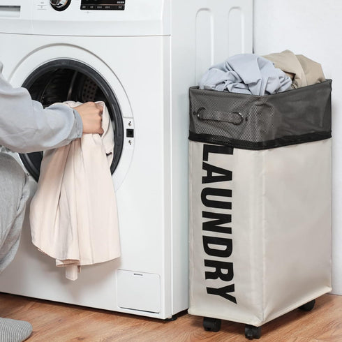 25-Inches DOKEHOM Slim Laundry Basket on Wheels, Collapsible Rolling Laundry Hamper, Foldable Narrow Corner Clothes