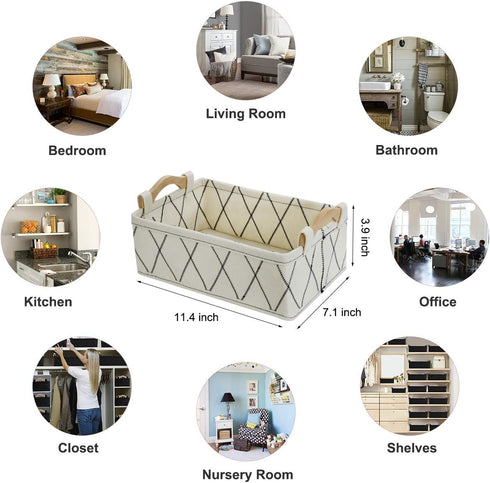 Small Storage Baskets, Toy Storage Organizer Rectangle Basket, Decorative Storage Basket with Wooden Handles