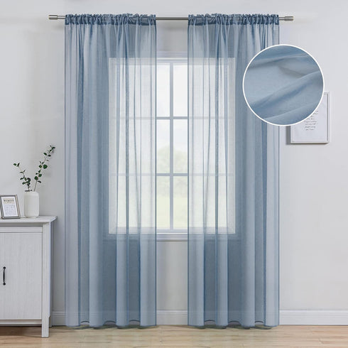 MIULEE Dusty Blue Linen Textured Sheer Curtains, 84 Inches Long, 2 Panels for Bedroom Living Room