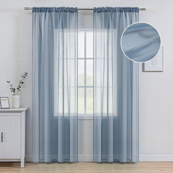 MIULEE Dusty Blue Linen Textured Sheer Curtains, 84 Inches Long, 2 Panels for Bedroom Living Room
