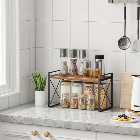 Giikin Countertop Shelf Organizer - Retro Style Cabinet Shelf for Pantry, Kitchen, Bathroom, 15.7 Inches