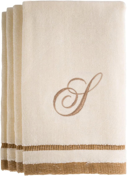 Monogrammed Gifts Fingertip Towels, Set of 4, 11 x 18 Inches, Decorative Golden Brown Embroidered Towel, Extra Absorbent