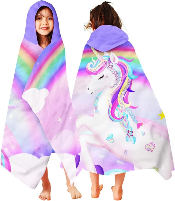 Unibyby Unicorn Hooded Towel, Unicorn Beach Towel for Girls 30" x 50", Pink