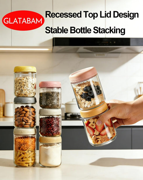 16 OZ 4Pack, Jars(4-2) Overnight Oats Jars with Lids, Glass Meal Prep Containers, Airtight Mason Jars for Breakfast