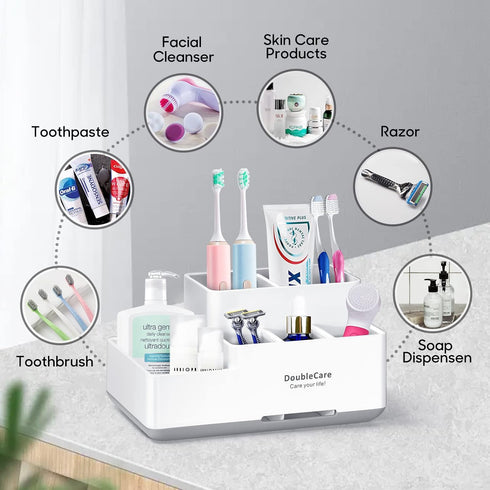 Toothbrush Holder with Anti-Slip: Multifunctional Bathroom Organizer Caddy for Easy Cleaning & Storage