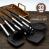 Kitchen Utensils Set, 32 pcs Non-Stick Silicone Cooking Utensils with Holder and Stainless Steel Handle