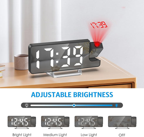 AMIR Projection Alarm Clock for Bedroom, 7.9 in Display LED Alarm Clock with 180 Rotatable Projector, Snooze