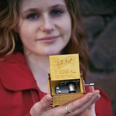 Small O Come All Ye Faithful Wood Music Box, Gifts for Christian Women Men, Religious Wooden Boxes Presents