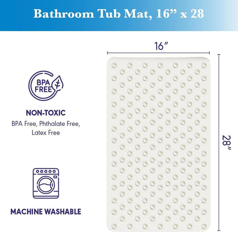 16 28 Epica Non Slip Bathtub Mat | Real Rubber Bath Mat for Tub, Shower, Baby Safety, Kids, Pet Dog, Soft No-Slip