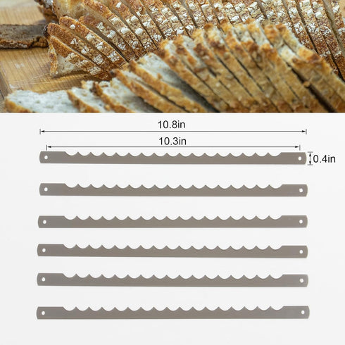 6 Pcs Bread Bow Knife Stainless Steel Replacement Blades, Serrated Bread Blade with Screws for Easy Cutting, Wooden