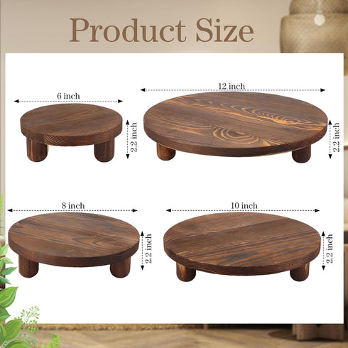 4 Pack 12/10/8/6 Inch Sintuff Mini Wooden Plant Stool Display Wood Cake Stand Round Plant Risers Holder for Flower Pot