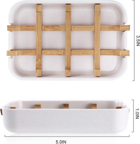 Bamboo Wooden Soap Dishes for Bathroom - Bar Soap Holder Shower Tray (Two Pieces, White)