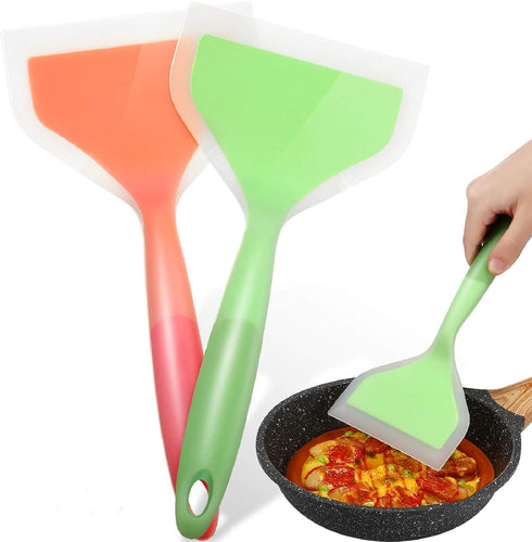 Shappy 2 Pcs Wide Silicone Spatula - Tamagoyaki Shovel Turner Nonstick Fried Shovel Fish Spatula for Nonstick Cookware