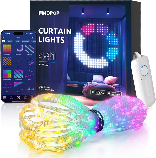 AI Smart Curtain Lights, 441 LEDs Indoor Color Changing Lights, Music Sync