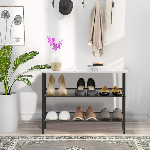 4 3 11.8" 25" 20" Closet Garden you Shoe Rack for Entryway Tiers D x W x H, Metal Shoe Rocks with White Wooden