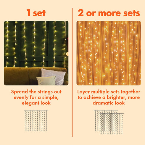 300 8 Twinkle Star LED Curtain String Lights, Modes Plug in Fairy Lights for Bedroom,Wedding,Party,Birthday, Hanging