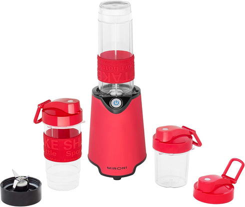 Personal 500-Watt Mini Blender and Smoothie Maker - Includes Grinder Cup, 2 Blender Bottles and Recipe Booklet, Red