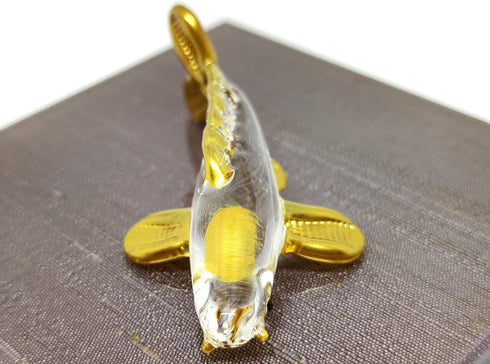 Japan Carp Koi Fish Miniature Figurines, Hand Blown Glass Art with 22K Gold Trim, Collectible Gift Decor