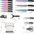 Rainbow Titanium Knife Set, Sharp Stainless Steel Knives with Acrylic Block, 6 Steak Knives, Chef Quality