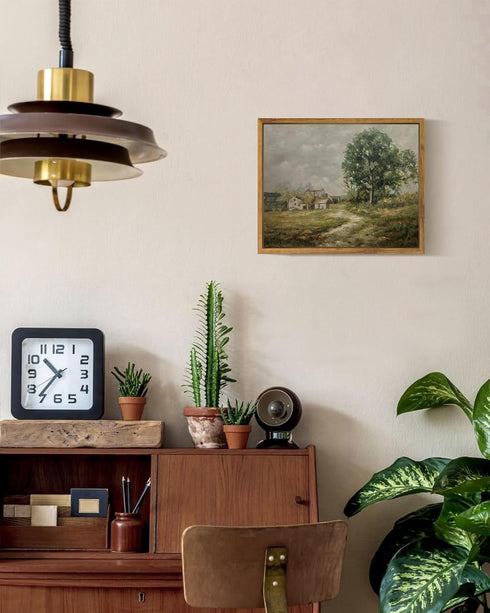 SHENIFY Vintage Landscape Framed Canvas Wall Art - Country Road Classic Painting for Modern Farmhouse Kitchen Office