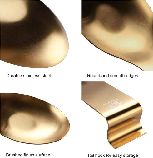 Stainless Steel Spoon Rest for Kitchen, Heavy Duty Spoon Holder, 2pcs Dishwasher Safe (Gold) Cooking Utensil Rest