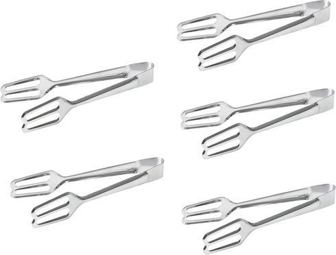 Tredoni 5 Multi-Purpose Small Stainless Steel Cooking Tongs, 7.7" Frying and Serving Tongs Set of 5