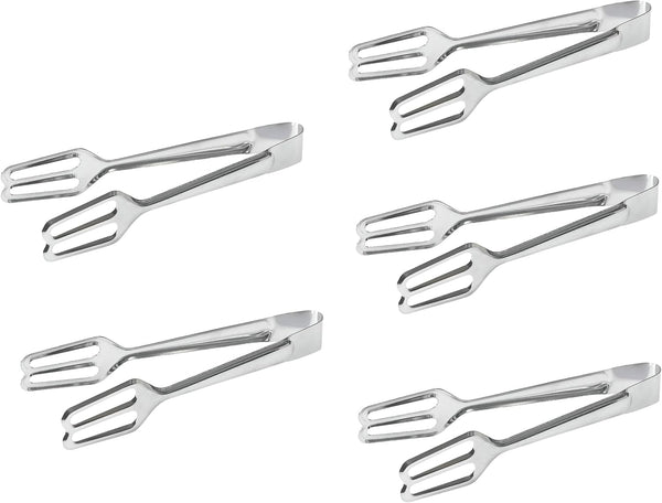 Tredoni 5 Multi-Purpose Small Stainless Steel Cooking Tongs, 7.7" Frying and Serving Tongs Set of 5