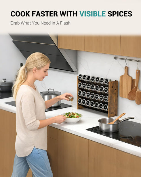 4 Countertop/Wall 28 14" 9.4" NESAPTO Spice Rack Organizer for Cabinet, Wooden Tier Vertical Seasoning Organizers