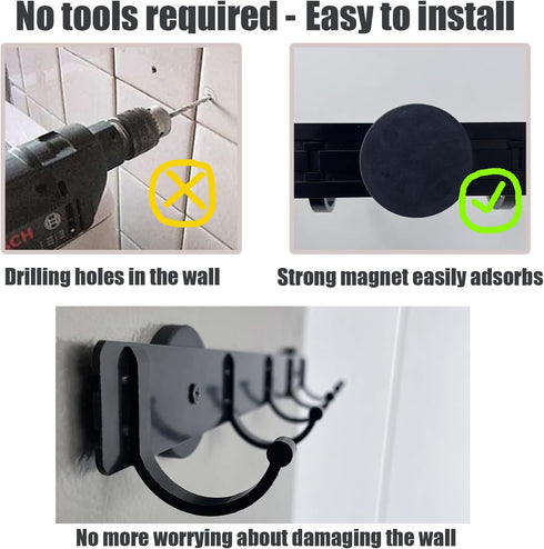 Magnetic Utensil Holder Hooks, Wall Mount Storage Rack for Refrigerator, Black Metal No Punching Kitchen Utensil Rack