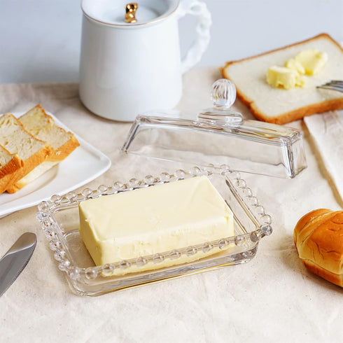 6.5'' 2-Piece Countertop,Dishwasher Clear Glass Butter Dish with Handled Lid,Classic Design Butter Keeper For Safe