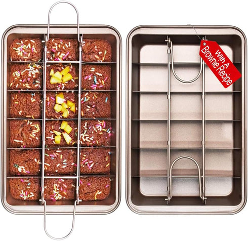 Non-Stick Brownie Pan with Dividers, High Carbon Steel Baking Pan for 18 Pre-Cut Brownies