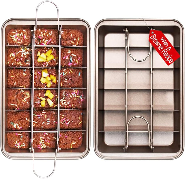 Non-Stick Brownie Pan with Dividers, High Carbon Steel Baking Pan for 18 Pre-Cut Brownies