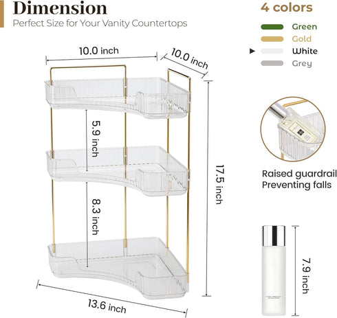 Counter Countertop (3 Aveniee Corner Bathroom Organizer, Bathroom Shelf Makeup Storage, Clear Perfume Tray Holder