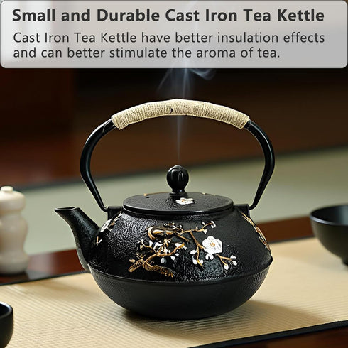27oz Tea(800ML) YJX Small Cast Iron Teapot for Stovetop, Japanese Tetsubin with Enamel, Beautiful Decorative Tea Pot