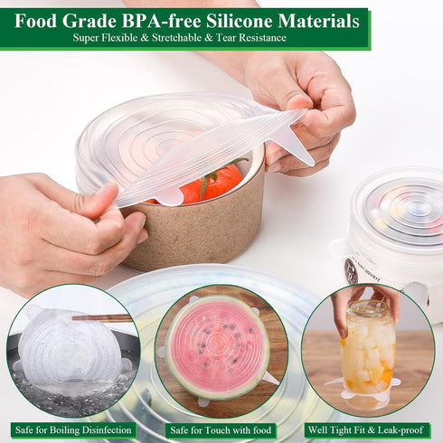 Adpartner Silicone Stretch Lids, 12 Pack of Reusable BPA-free Covers for Food Storage