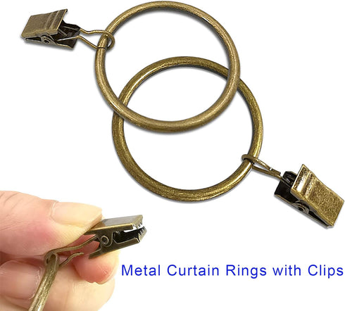 40 Pack Metal Curtain Rings with Clips, Decorative Drapery Hooks 1.5 in Interior Diameter (Antique Bronze)