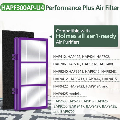 isinlive HAPF300AP Performance Plus Replacement Filter for Holmes AER1 HAPF300AP-U4 Air Cleaner, 2 True HEPA+ Filters