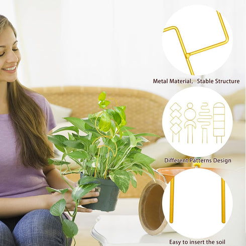 CANIPHA 4 Pcs Mini Metal Trellis for Potted Plants, Climbing Support Stake for Houseplant Vines Pothos (Gold)
