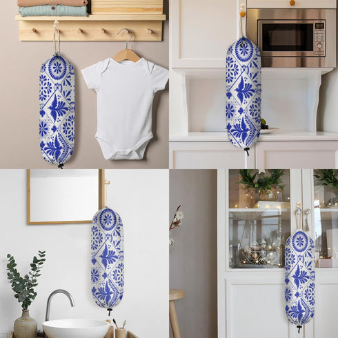 Mexican Talavera Bird Mandala Boho Plastic Bag Holder, Wall Mount Grocery Bag Dispenser for Home Decor