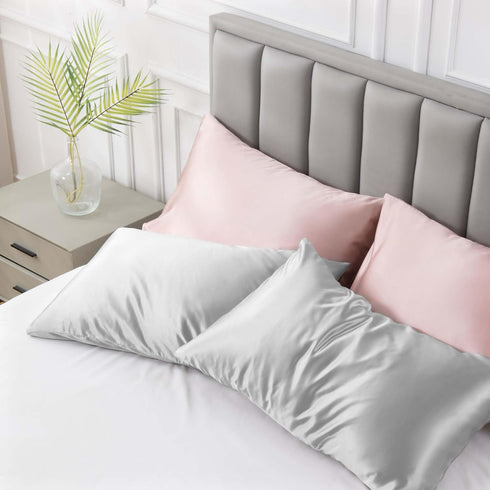 Love's Cabin Satin Pillowcase for Hair and Skin, Light Grey, 20x30 inches, Set of 2