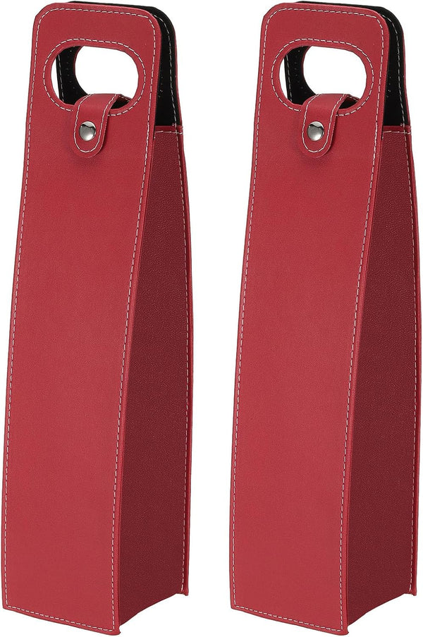 PATIKIL Wine Gift Bag, 2 Pack Reusable Leather Wine Tote Carrier for Picnic Party Wedding, Red