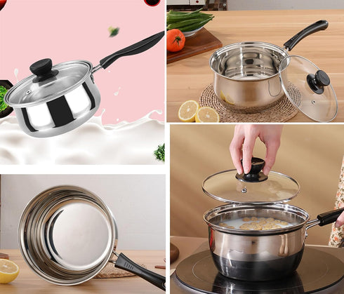 Stainless Steel Sauce Pan with Lid, 1.3 Quart Milk Pot for Home Kitchen, Dishwasher Safe Cookware