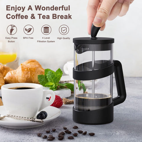 RAINBEAN Mini French Press Coffee Maker - 12 oz Camping Coffee Press Pot, Small French Press for Tea and Frothed Milk